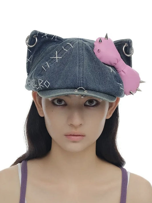 Dark Punk Kitty Ear Denim Hat