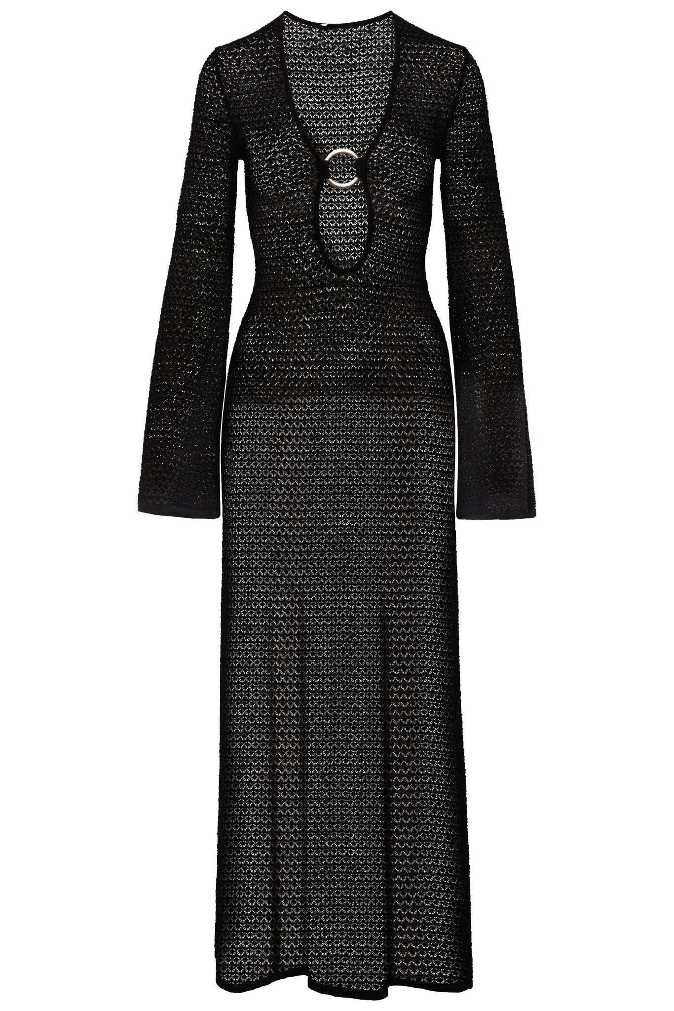 Vestido largo de punto de crochet con cuello en V de Chaya