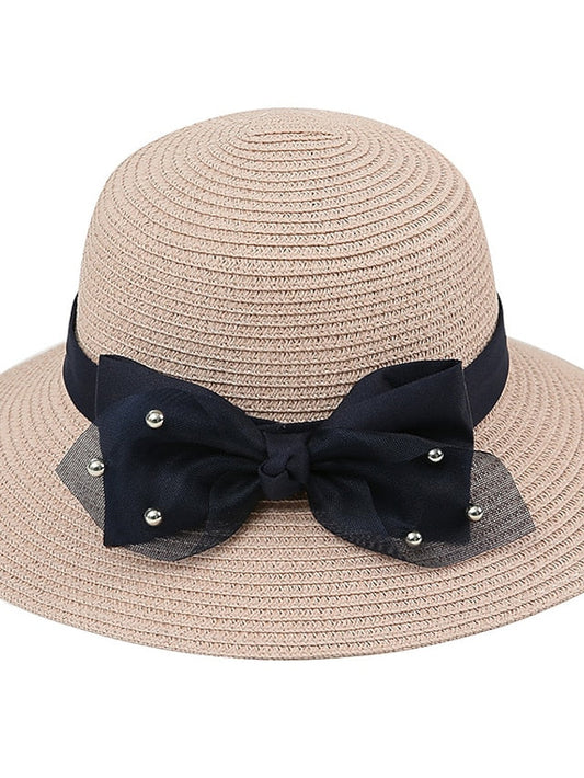 Summer Holiday Casual Women Straw Hat Beach Round Top Outdoor Bow Sun Hat for Women