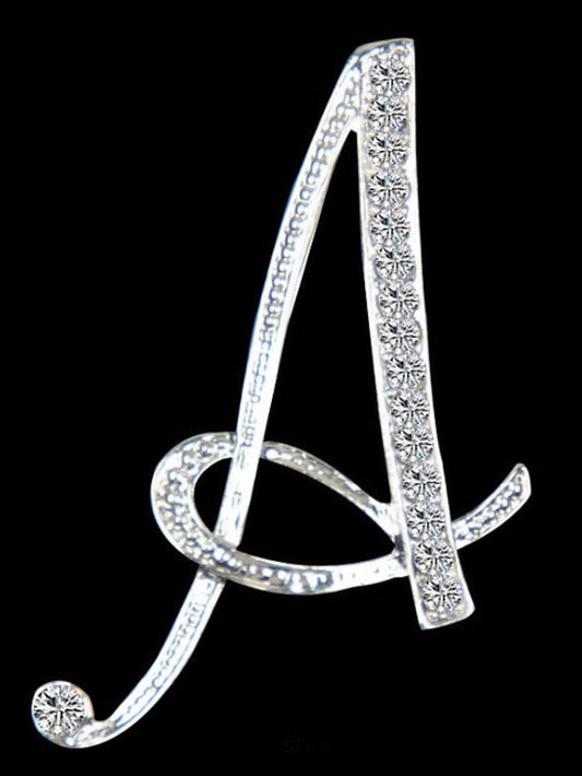 letter brooch pins initial rhinestone brooch for women crafts silvery m for Women