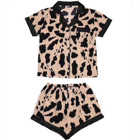 Conjunto de pijama informal holgado con estampado de lunares para mujer, de seda, de manga corta y pantalones cortos para el hogar