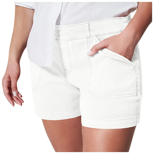 Pantalones cortos de sarga elástica de cintura alta y cadera informales a la moda para mujer