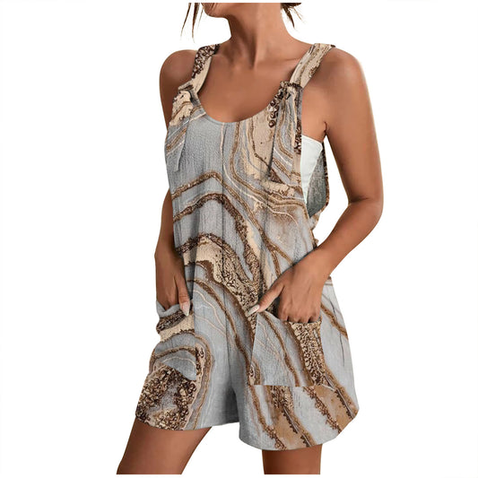 Women Fashion Casual Floral Printing Loose Romper