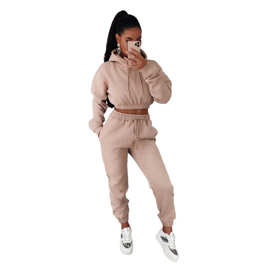 Conjunto deportivo informal de moda para mujer, con capucha y pantalones de color liso