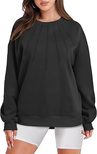 Sudadera de manga larga con cuello redondo y color liso holgada informal para mujer de otoño e invierno