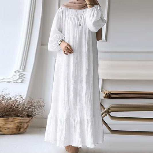 Women Casual Vintage Solid Color Abaya Long Sleeve Maxi Dress