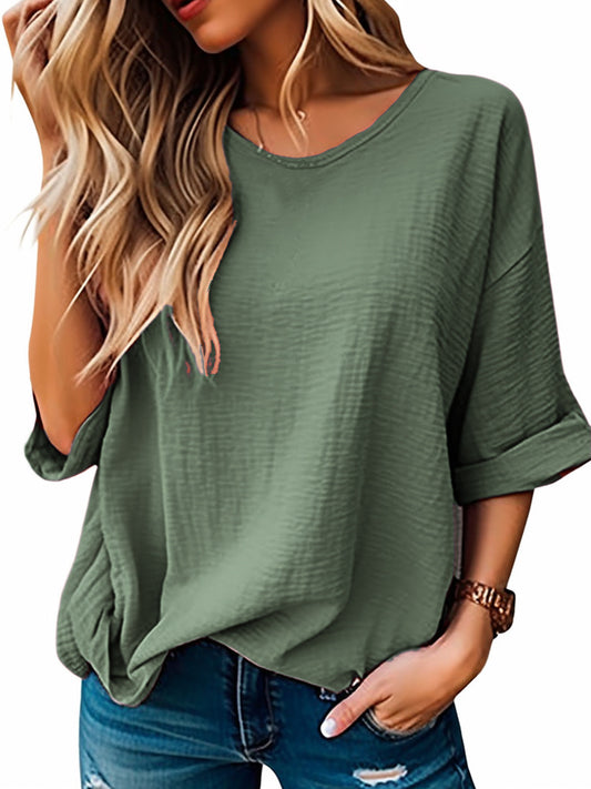 Camiseta informal de verano para mujer, cuello redondo, manga corta, sin mangas