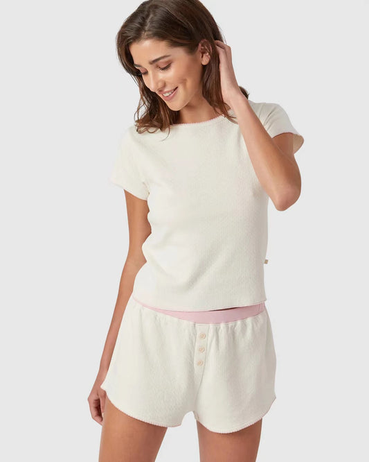 Conjunto de pijama de dos piezas con camiseta estampada informal y pantalones cortos holgados para mujer
