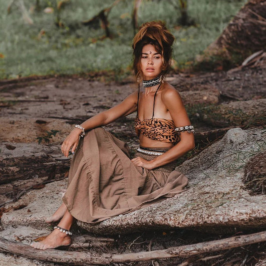 Falda holgada de cintura alta estilo bohemio informal para mujer