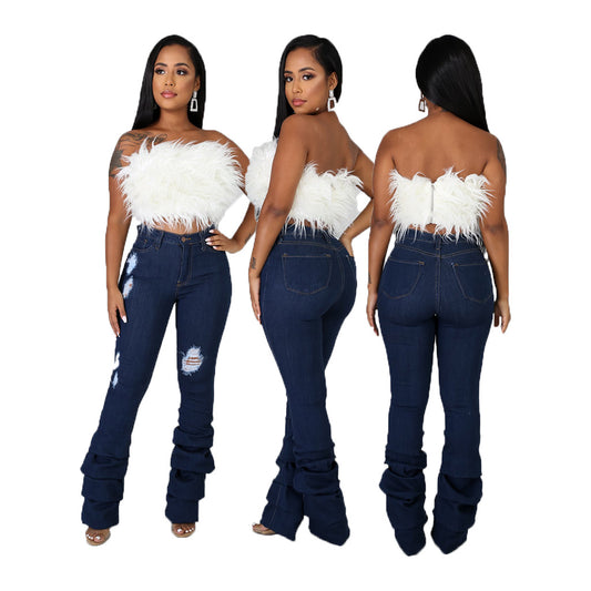 Vaqueros rotos informales con dobladillo sin rematar para mujer