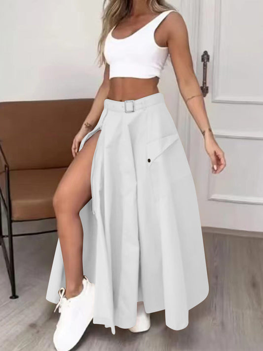 Falda dividida de color sólido informal de moda para mujer