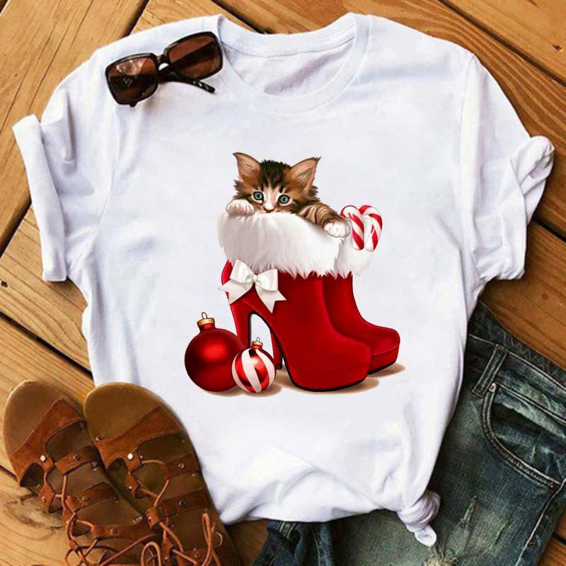 Camiseta informal de manga corta con cuello redondo y estampado de labios para mujer