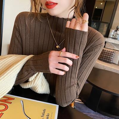Women Fashion Basic Casual Half High Neck Long Sleeve Knitted Sweater