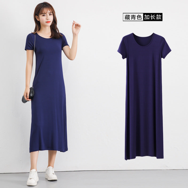 Vestido casual de manga corta de color liso para mujer