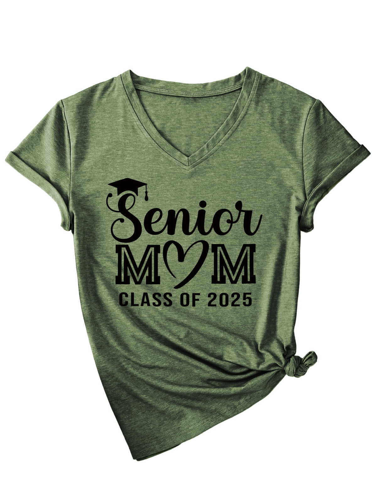 Camiseta informal de verano para mujer, color liso, con estampado de letras Mom, cuello en V y manga corta 2025