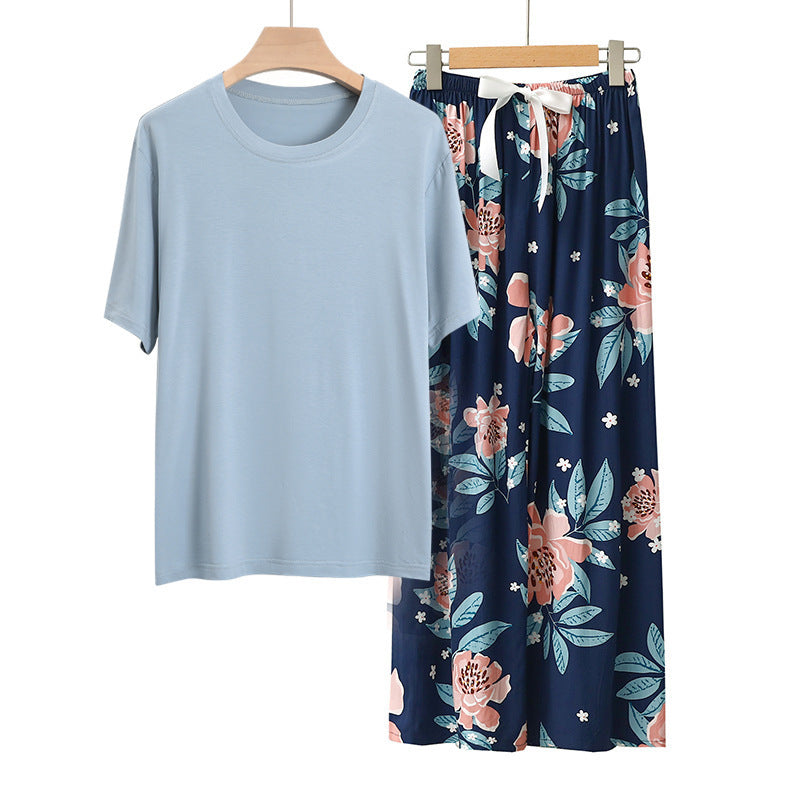 Conjunto de pijama informal de manga corta con top y pantalón para mujer