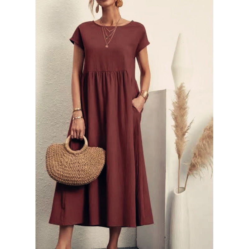 Summer Women Casual Solid Color Sleeveless Pocket Loose Dress