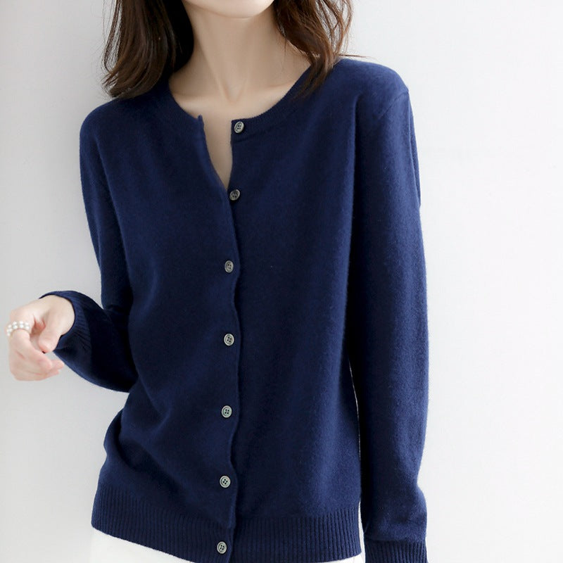 Women'S Elegant Office Chic Solid Color Rib-Knit Round Neck Long Sleeve Casual Knitted Sweater Coats