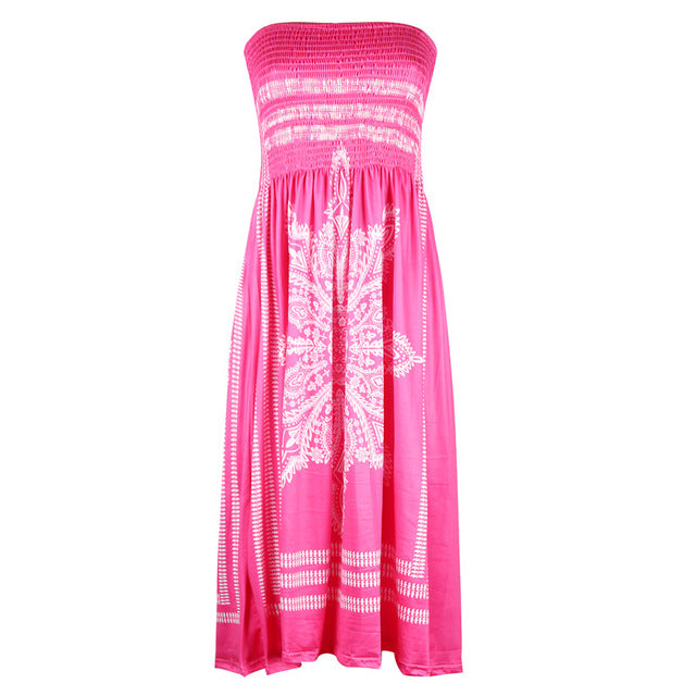 Vestido playero bohemio de cintura alta, holgado, informal, vintage, sin tirantes, de verano para mujer