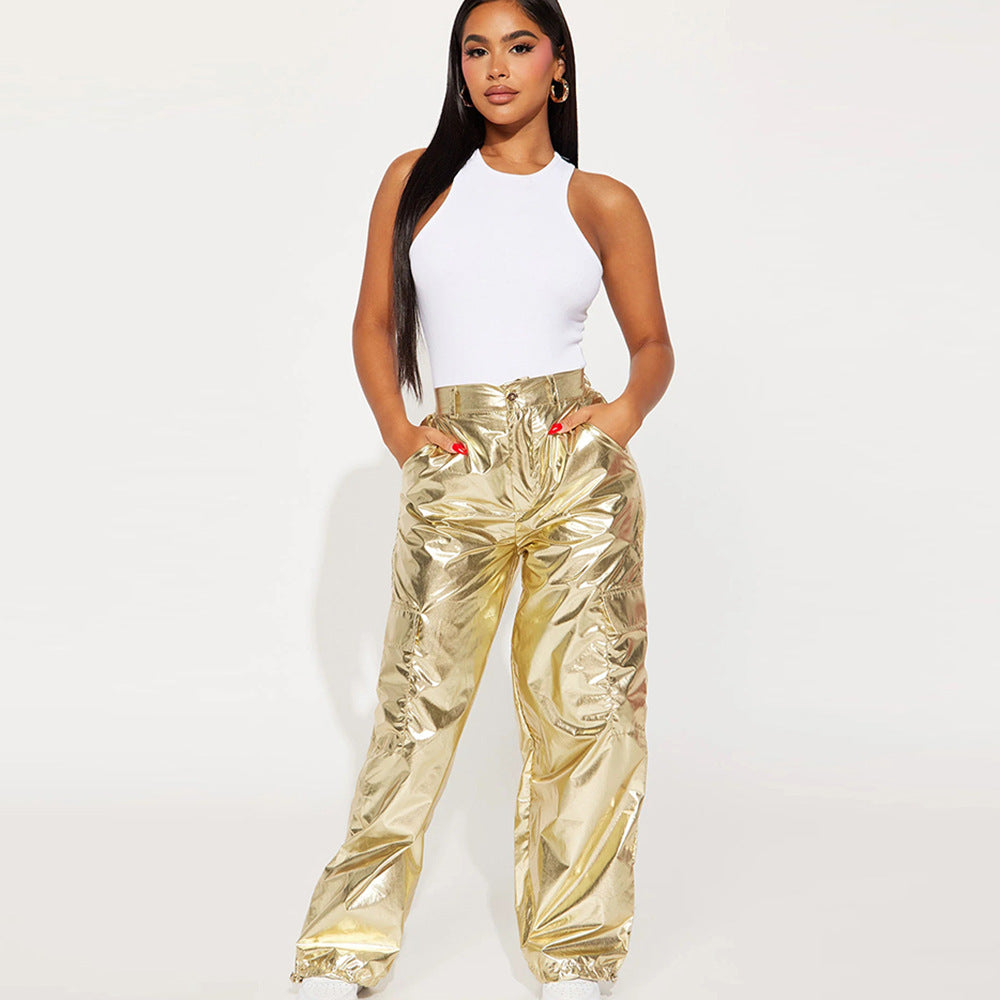 Pantalones casuales de pierna recta de color sólido a la moda para mujer Y2K