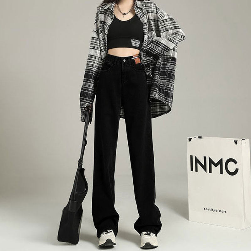 Vaqueros rectos de cintura alta informales a la moda para mujer