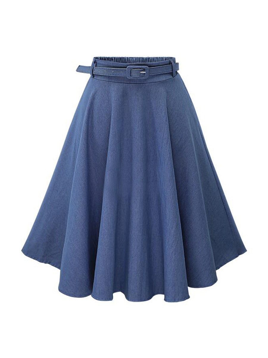 Women Fashion Casual Solid Color High Waist Mid-Length Loose Skirt
