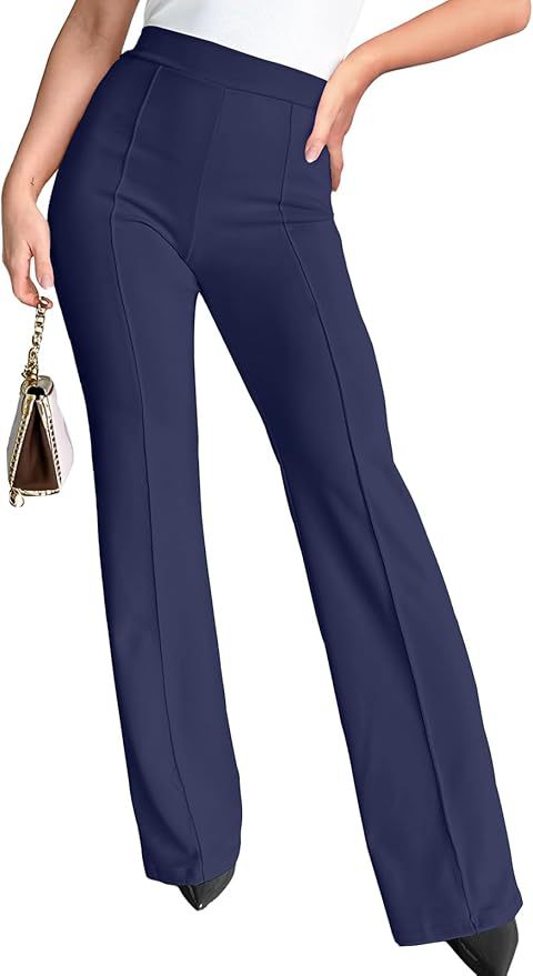 Women Fashion Casual Solid Color High Waisted Wide Leg Pants