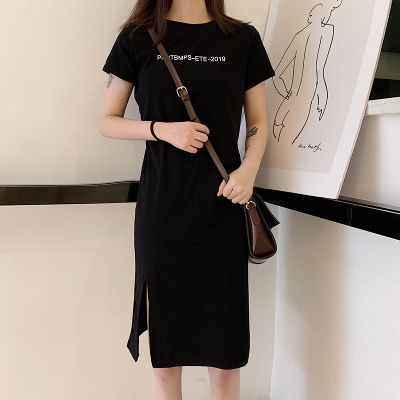 Women Casual Letter Printed Short Sleeve Loose Dress