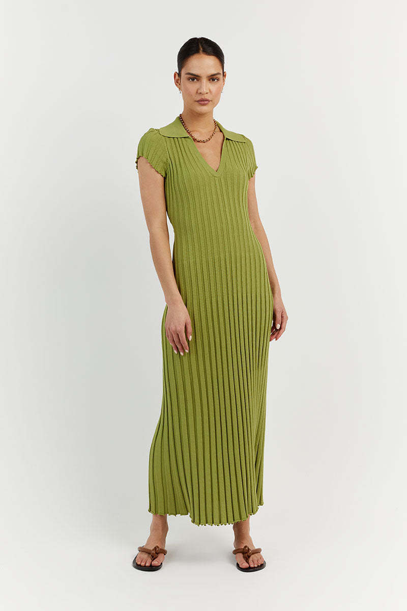 Vestido largo de punto para mujer, elegante, informal, con cintura definida, solapa, escote en V, color liso