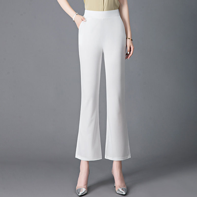 Pantalones casuales acampanados de cintura alta de color sólido para mujer