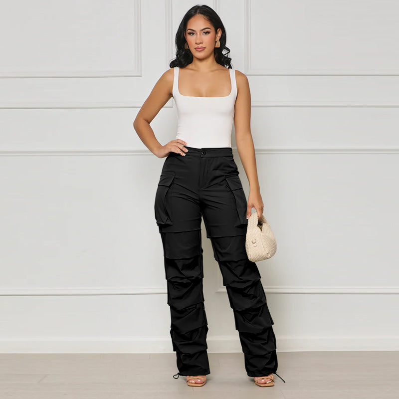 Women Fashion Casual Creased Straight Leg Pants