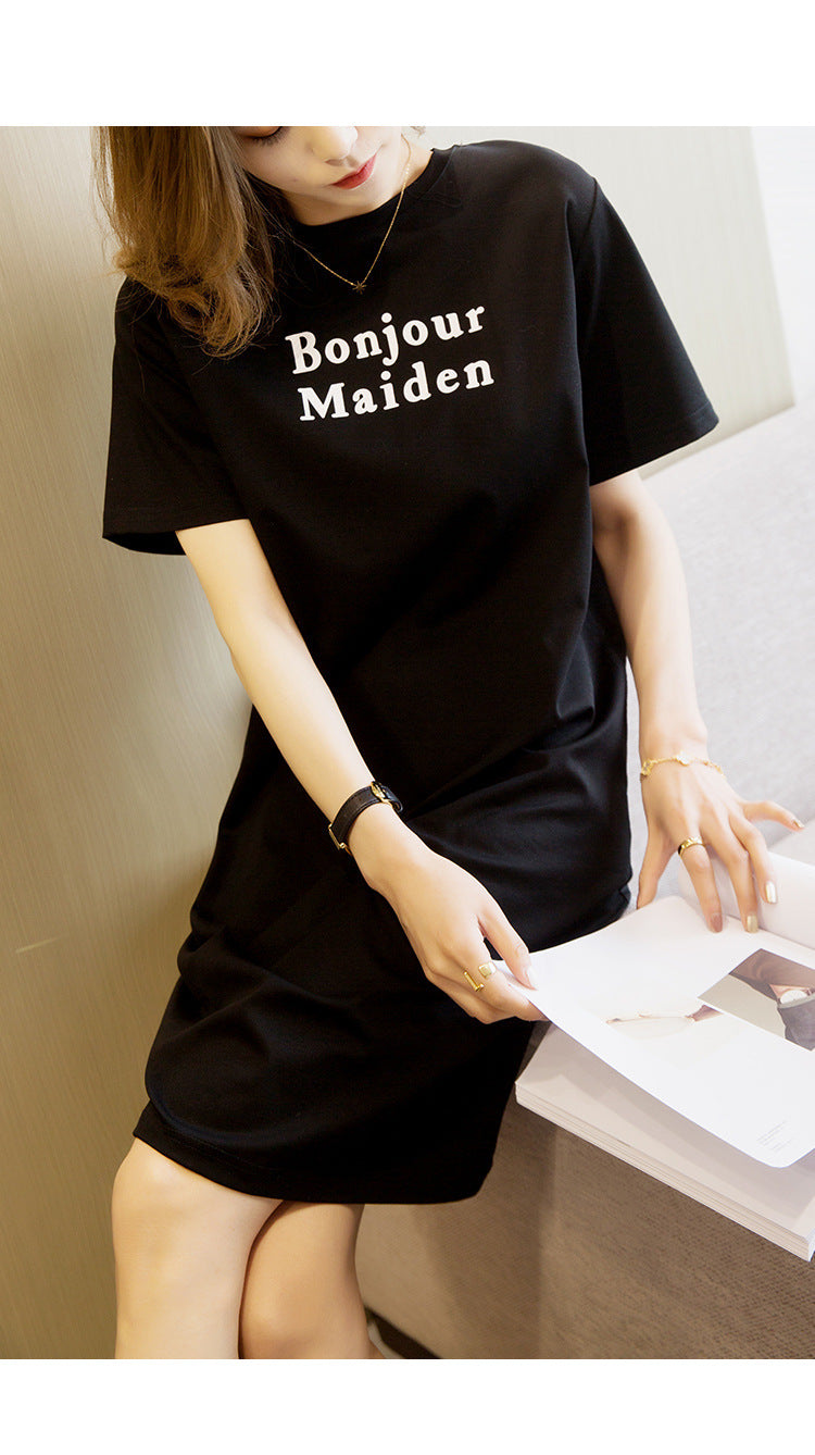 Women Fashion Casual Letter Printing Short Sleeve Dress