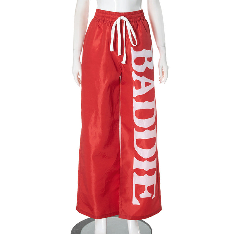Women Fashion Casual Letter Print Drawstring Pants