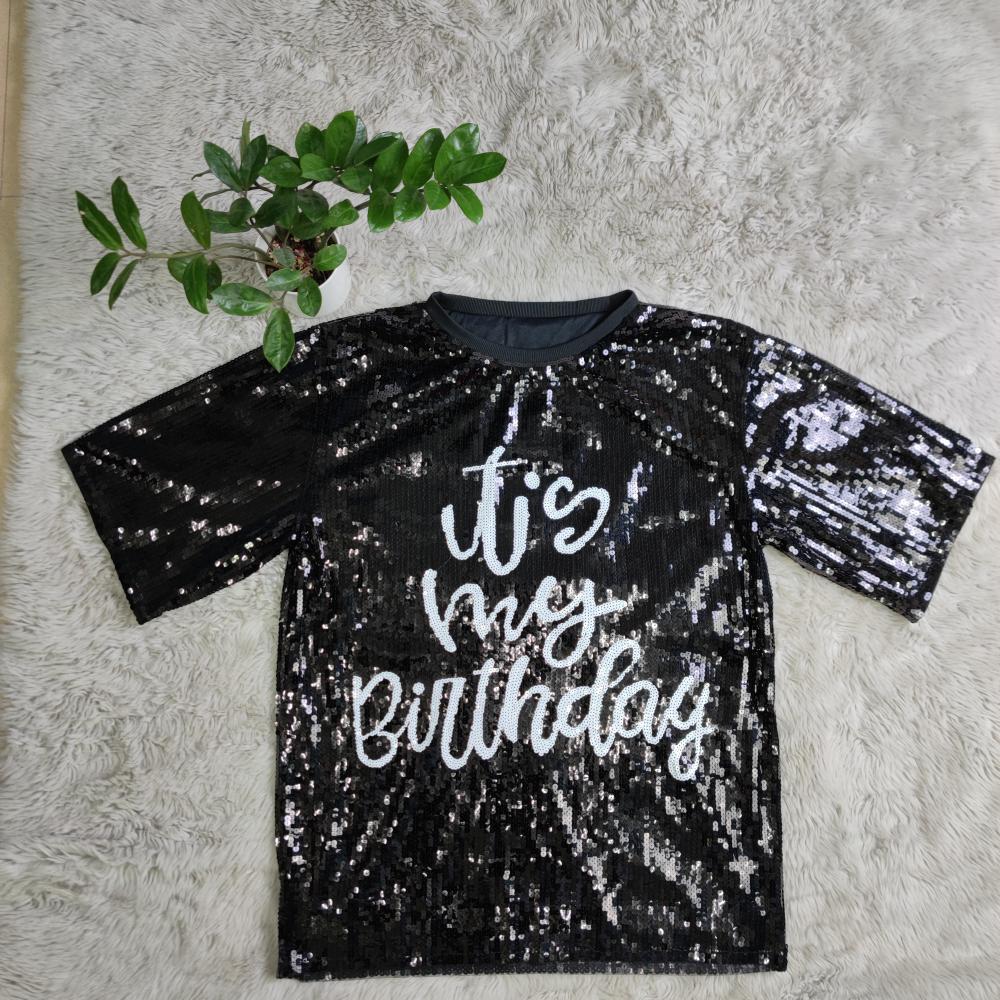 Women Fashion Casual Letter Sequin Short Sleeve Dress