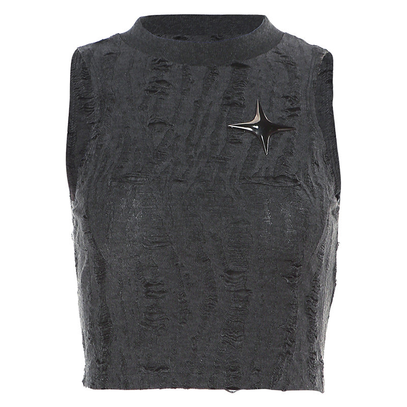 Women Fashion Casual Frosted Star Sleeveless Crop Tank Top