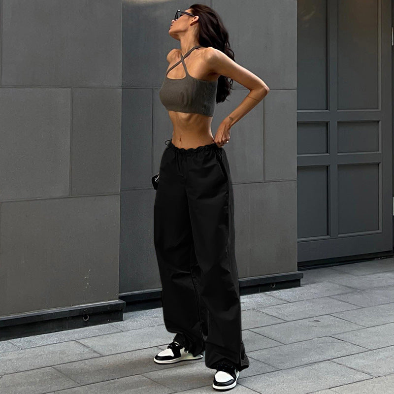 Women Solid Color High Waist Elastic Loose Casual Fashion Pants