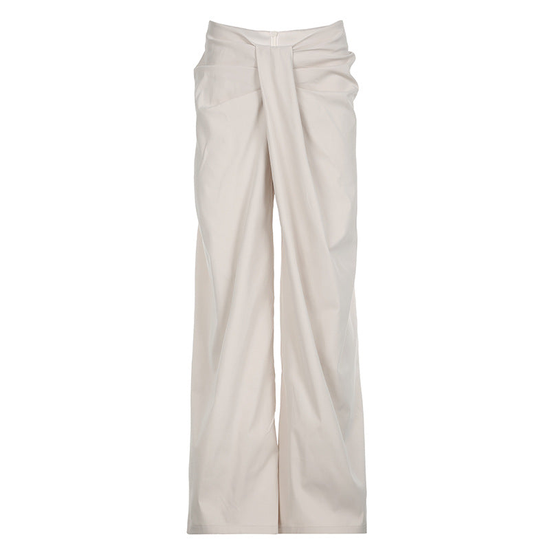 Women Fashion Irregular Kink Low Waist Casual Wide Leg Pants