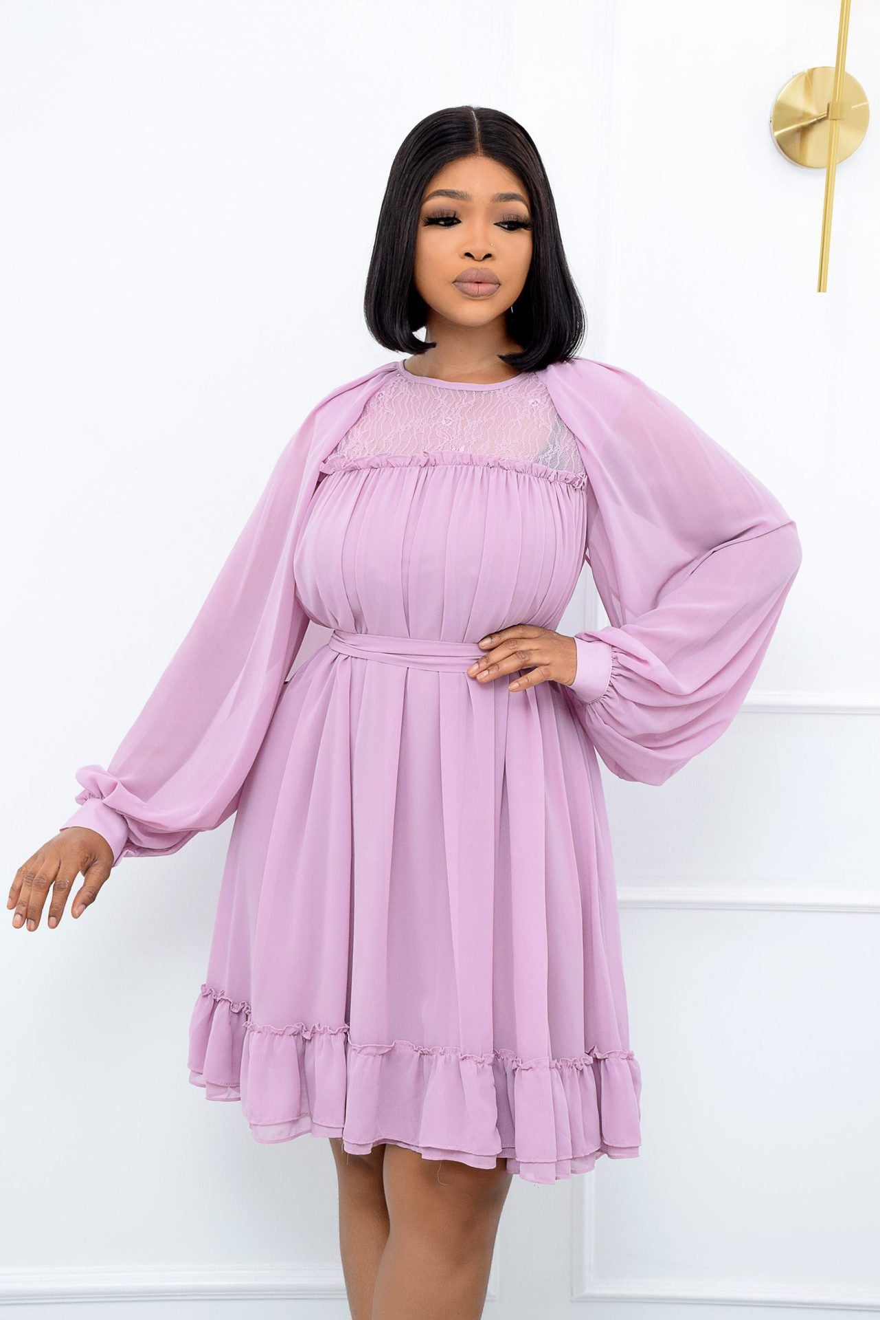 Clearance Sale Women Fashion Plus Size Casual Mesh Long Sleeve Dress