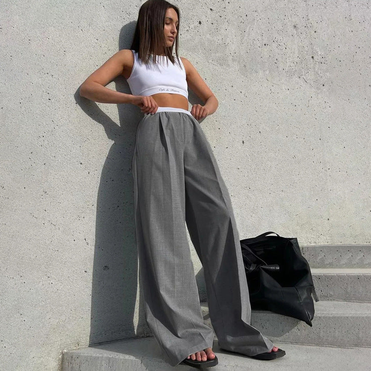 Women Fashion Loose Casual Solid Color Mopping Wide Legs Pants