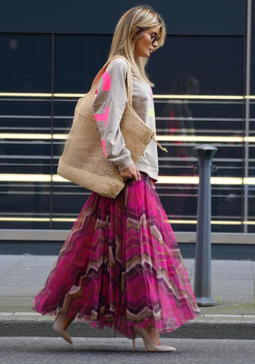 Women Fashion Casual Geometric Printed Mesh Skirt