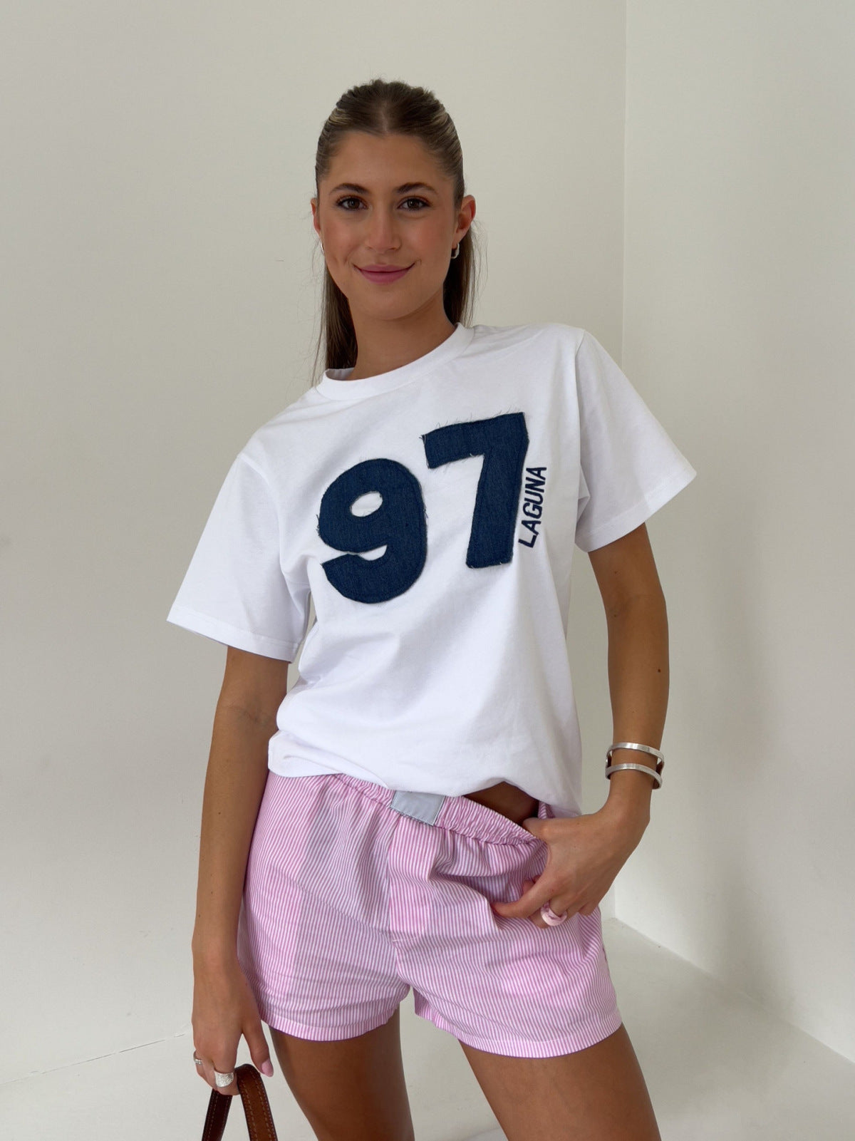 Pantalones cortos casuales de rayas de verano para mujer