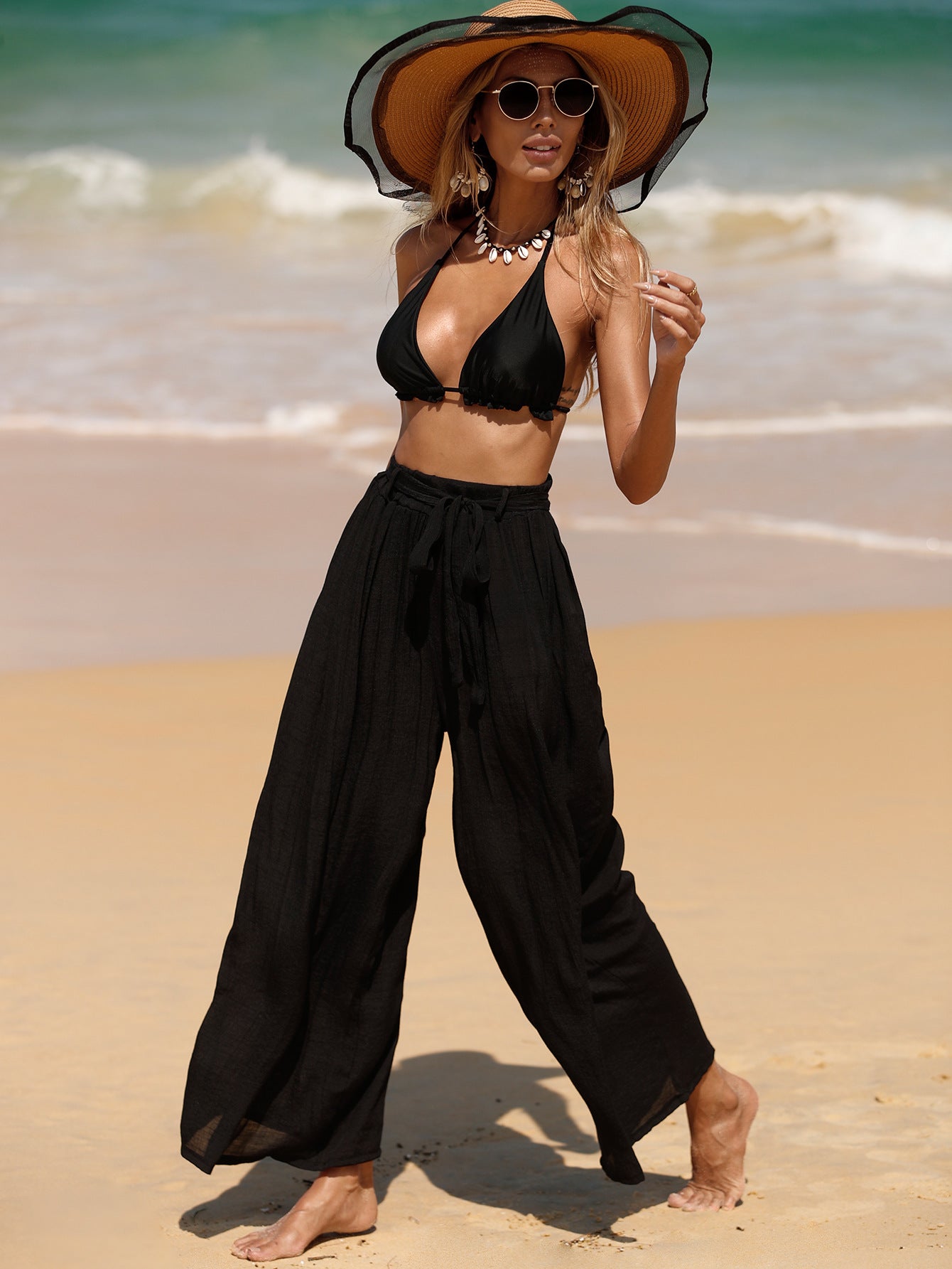 Pantalones casuales holgados de playa para mujer, para vacaciones en la playa