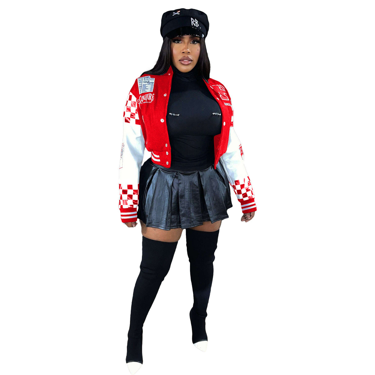 Chaqueta informal de lana de doble hilo con estampado de letras y botonadura sencilla para mujer
