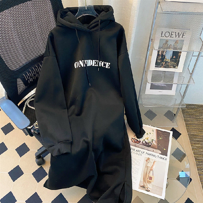 Vestido holgado informal de manga larga con capucha para mujer, otoño e invierno