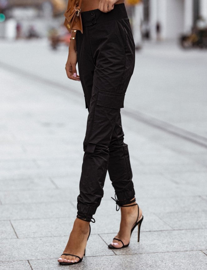 Pantalones cargo deportivos casuales de color sólido a la moda para mujer