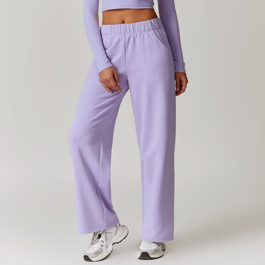 Pantalones deportivos casuales de cintura alta con bolsillos y color sólido a la moda para mujer