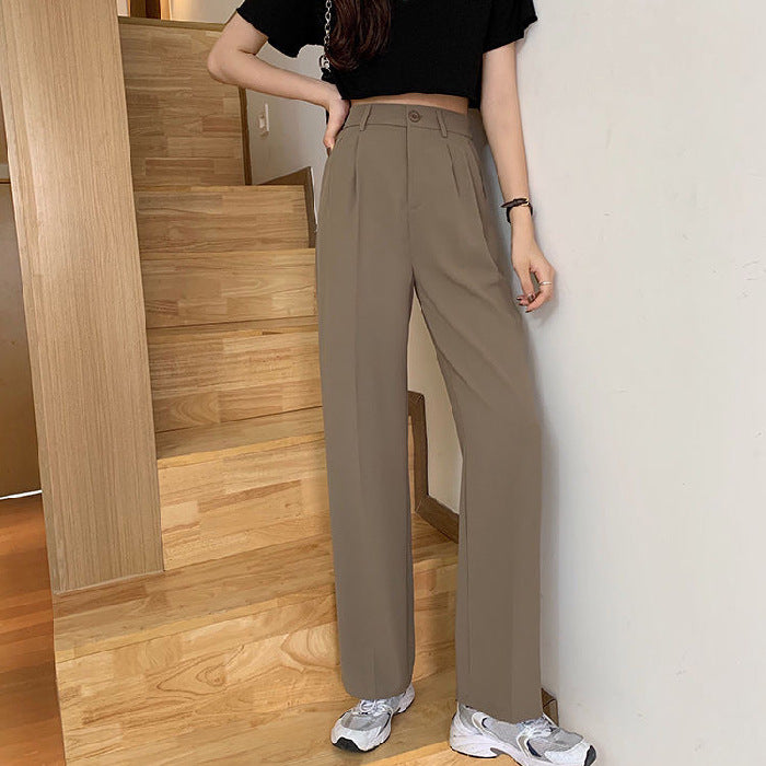 Pantalones de traje de cintura alta con drapeado informal de moda para mujer