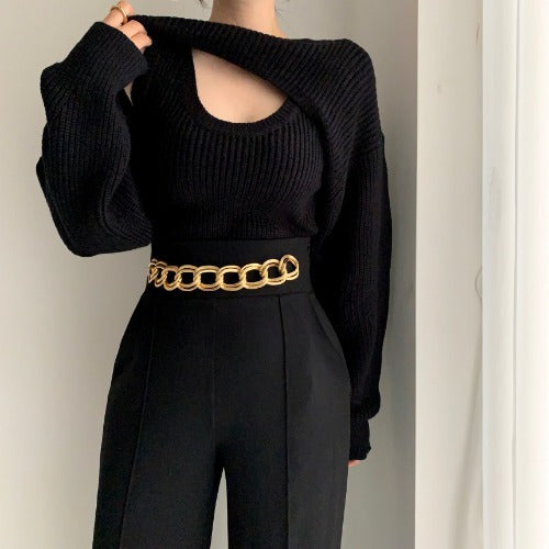Conjunto informal de dos piezas para mujer, elegante y atrevido, con temperamento otoñal.