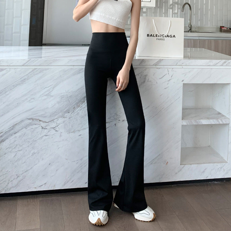 Women Fashion Casual Solid Color Hip Lifting Flared Pants