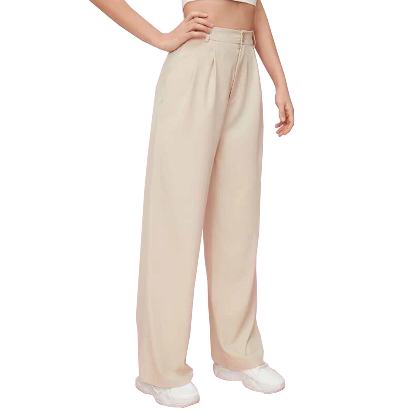 Women Fashion Casual Solid Color Straight Suit Pants